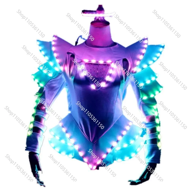 Full color LED luminous skirt stage performance women's DJ singer glasses nightclub ds performance suit onesie