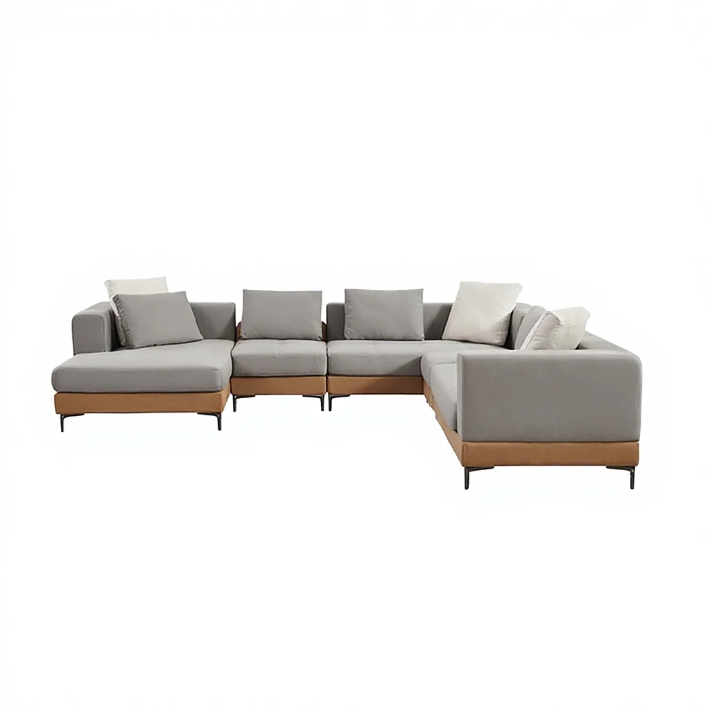 m French Style Modern Extendable Tufted Microfiber Sectional Sofa Set for Living Room High Back 8 Seater m
