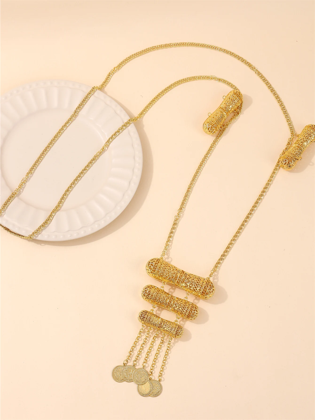 سلاسل جسم عباية للسيدات مطلية بالذهب عيار 22 قيراط - إكسسوارات فاخرة عتيقة، مجوهرات الزفاف/الزفاف/الحفلات/جالا/الأداء #2