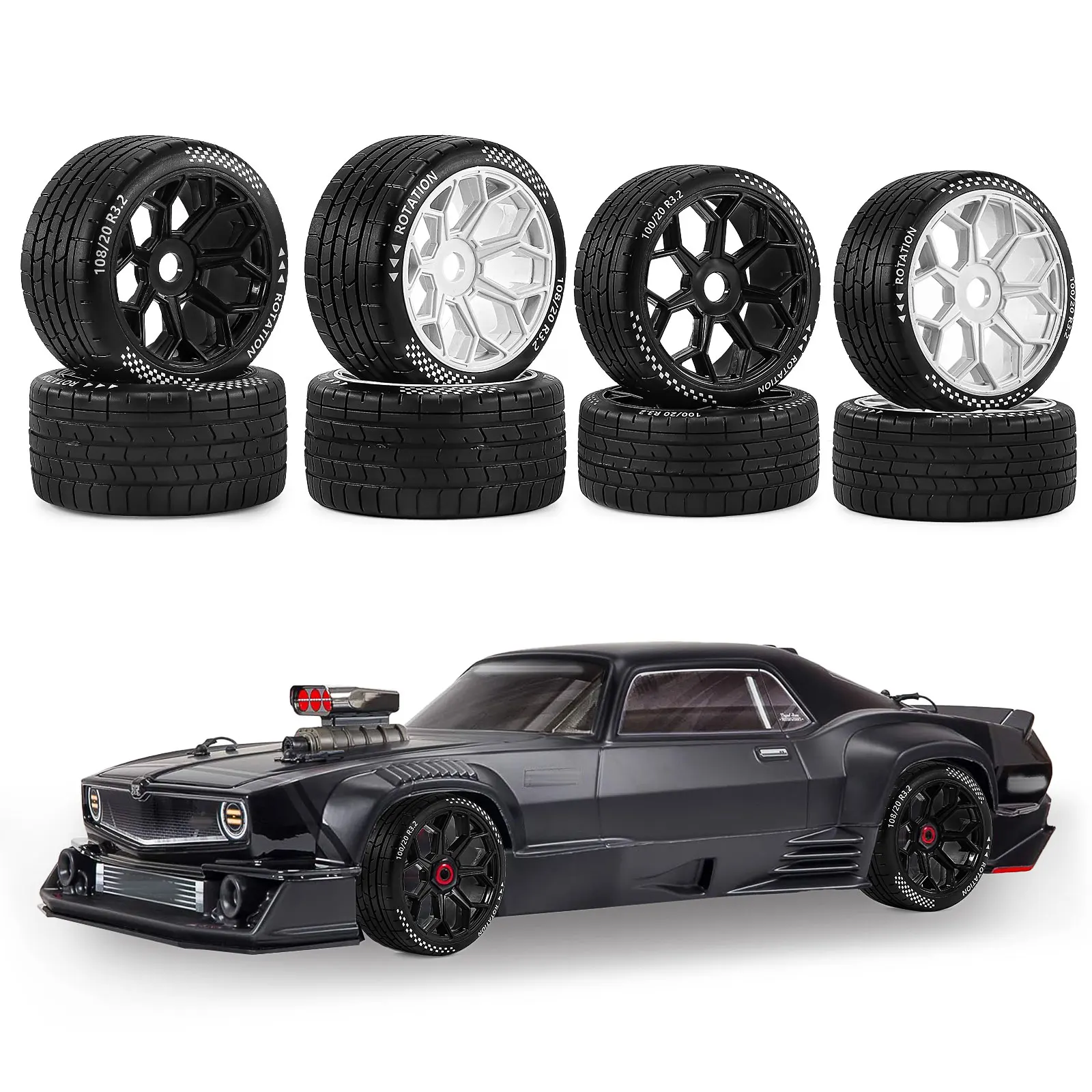 

Комплект разношироких RC-шин (2 передние, 2 задние) для 1/7 ARRMA Felony Infraction 6S RWD, подходит для FS Racing Mustang GT, колеса с шестигранным креплением 17 мм