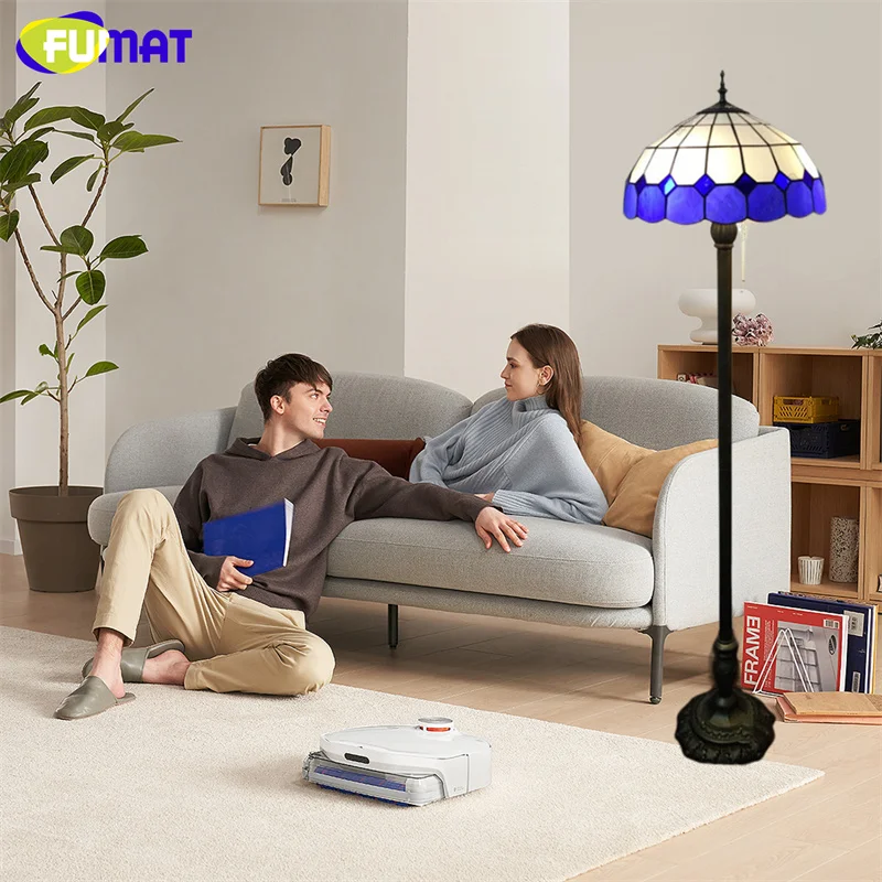 

FUMAT Tiffany style stained glass 16 inch Mediterranean retro floor lamp for bedroom study living room hotel LED decor lamp