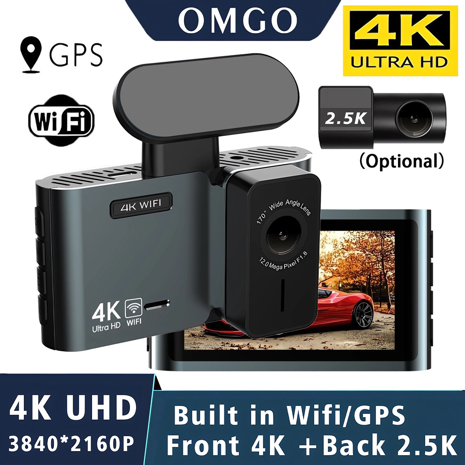 4K + 2.5K Dash Cam 3840*2160P Car DVR GPS WIFI Dual Lens Auto Car Camera With Super Night Vision G-Sensor 24H Parking Monitor