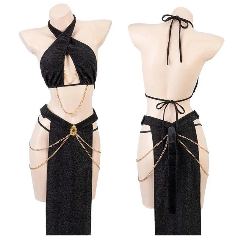 Disfraz de Reina Egipcia Cleopatra para mujer adulta, traje negro Sexy para chicas conejitas, uniforme para fiesta de Halloween