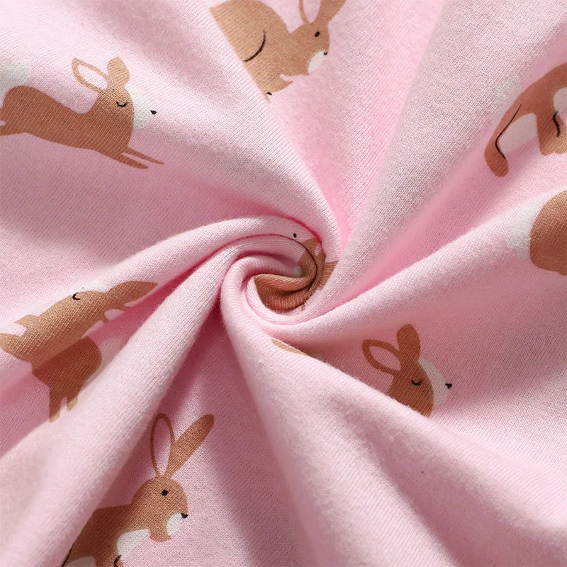 Little maven 2023 Baby Girls Summer Pink Dress Lovely Cartoon Rabbit  Short Sleeves Clothes Cotton Comfort for Kids 2 to 7 years