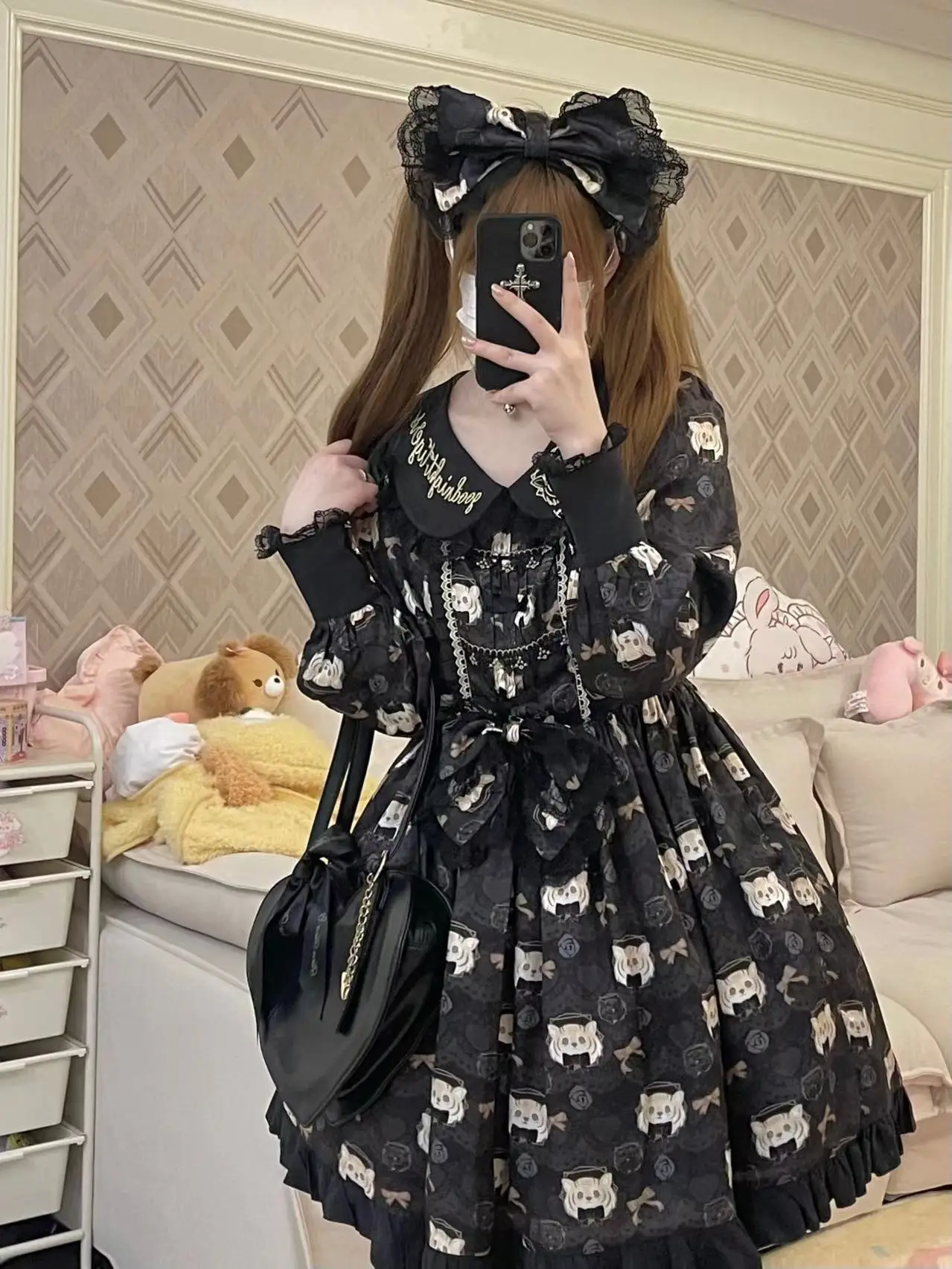 - النمر في الخريف - طقم فستان OP مطبوع عليه Kawaii Lolita من Good Night Cats طلب مسبقًا لمدة 15 يومًا