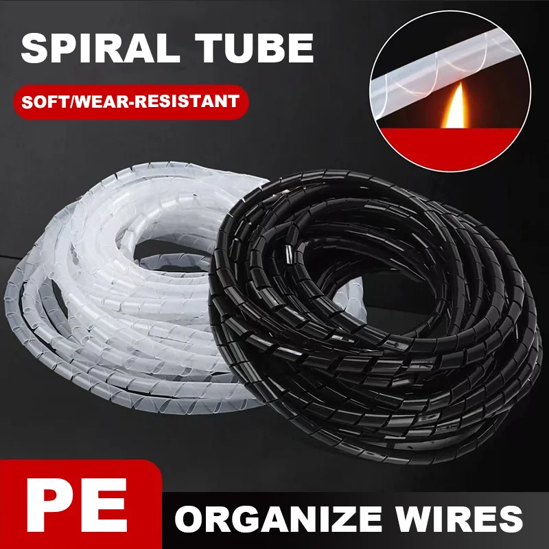 Cable Sleeve Winding Pipe Spiral Wrapping PE White/Black Wire Organizer Sheath Tube 4mm-30mm Plastic Tape Management Protector