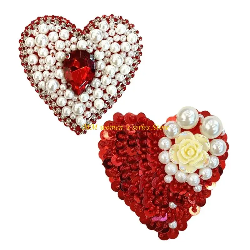 Q39C เลื่อมสีแดง applique เย็บหัวใจ applique แพทช์ศิลปะศิลปะสำหรับงานฝีมือ