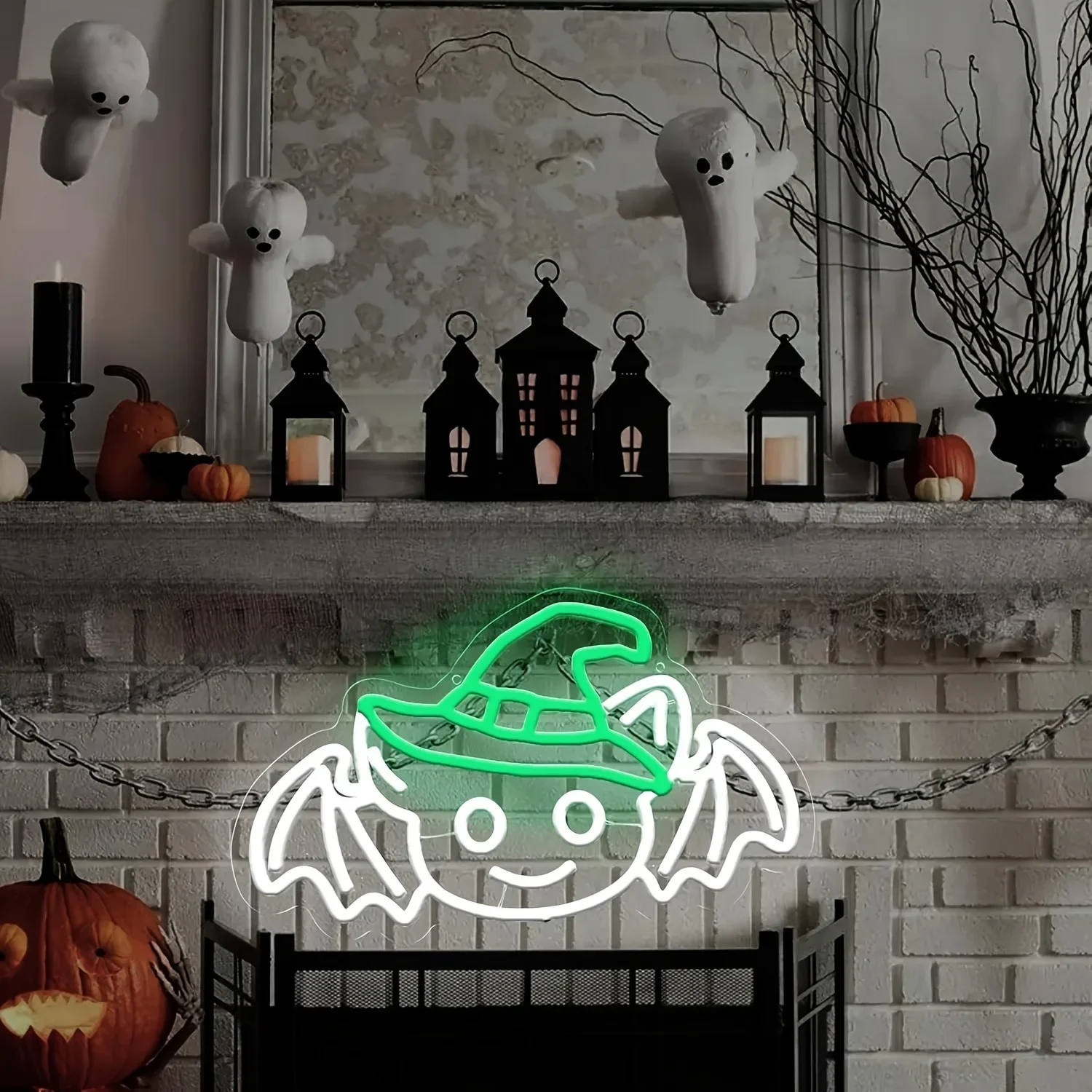 LED Neon Sign Wizard Hat Bat Neon Light Wall Decor for Bedroom Bar Helloween Party Man Cave Gift for Family Friend USB Powered