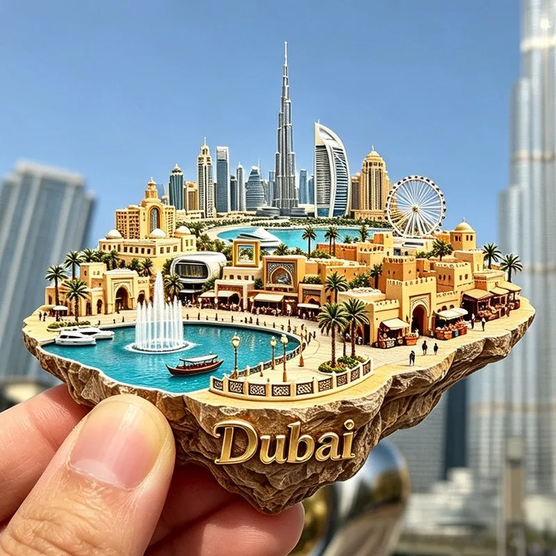 Dubai Metal Fridge Magnets Burj Khalifa Tower Souvenirs Burj Al Arab Dubai Frame Fridge Stickers Birthday Gifts Home Decoration