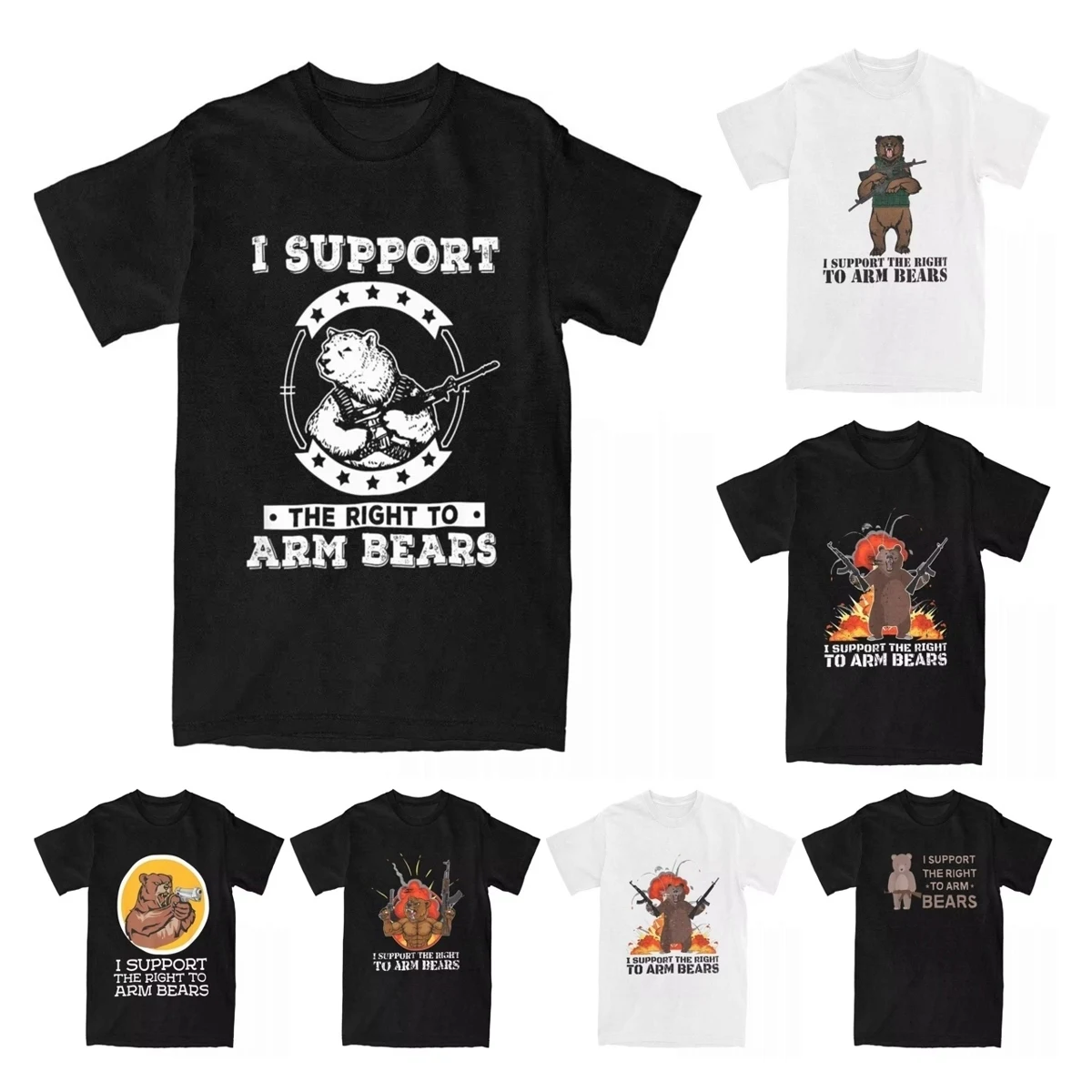 Men I Support The Right To Arm Bears T Shirt Pure Cotton Clothes Creative Humor Funny Pun Gun Joke Tee Shirt Original T-Shirt