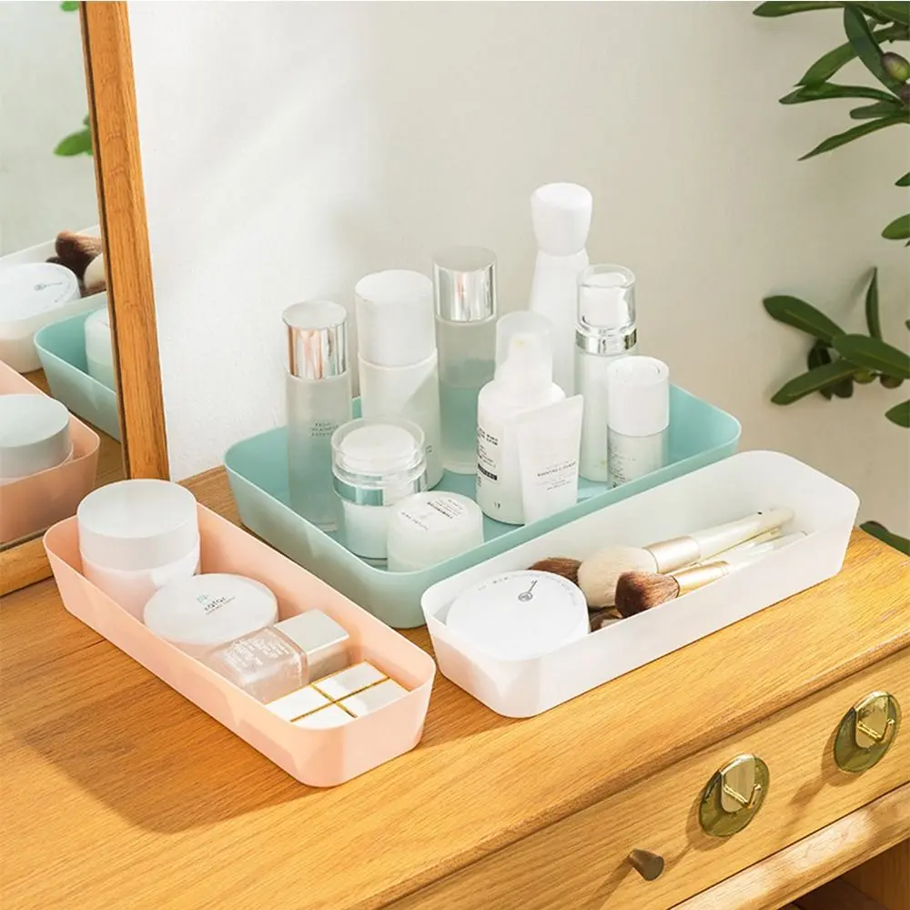 Plastic Desktop Storage Box Stackable Large Capacity Cosmetic Jewelry Case Solid Color Documents File Organizer Home Office