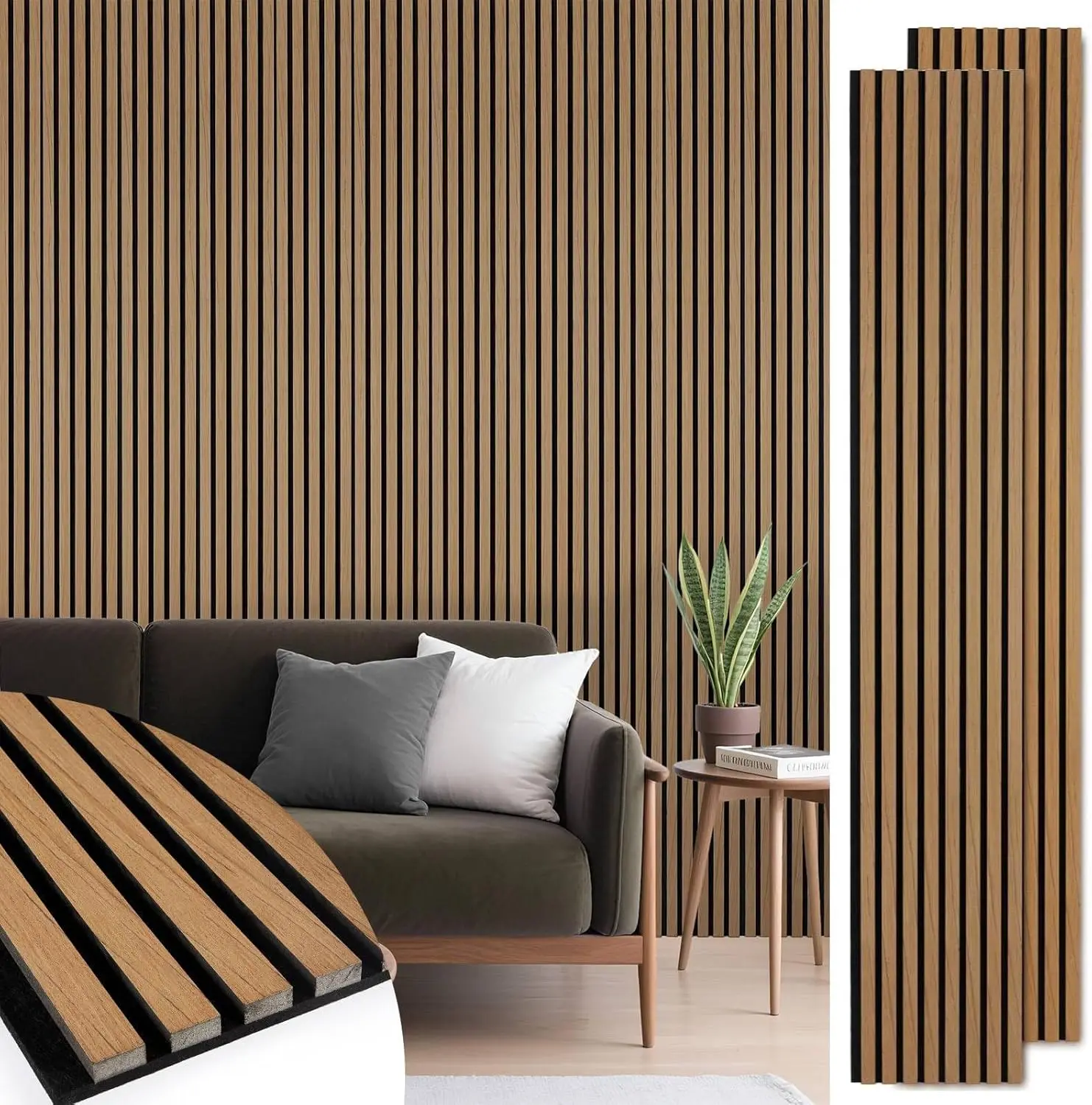 

Acoustic Wood Slat Panels 2 Pack, Soundproof Wall Decor for Living Room and Bedroom, Teak Finish Covers Approx. 19 sq.ft