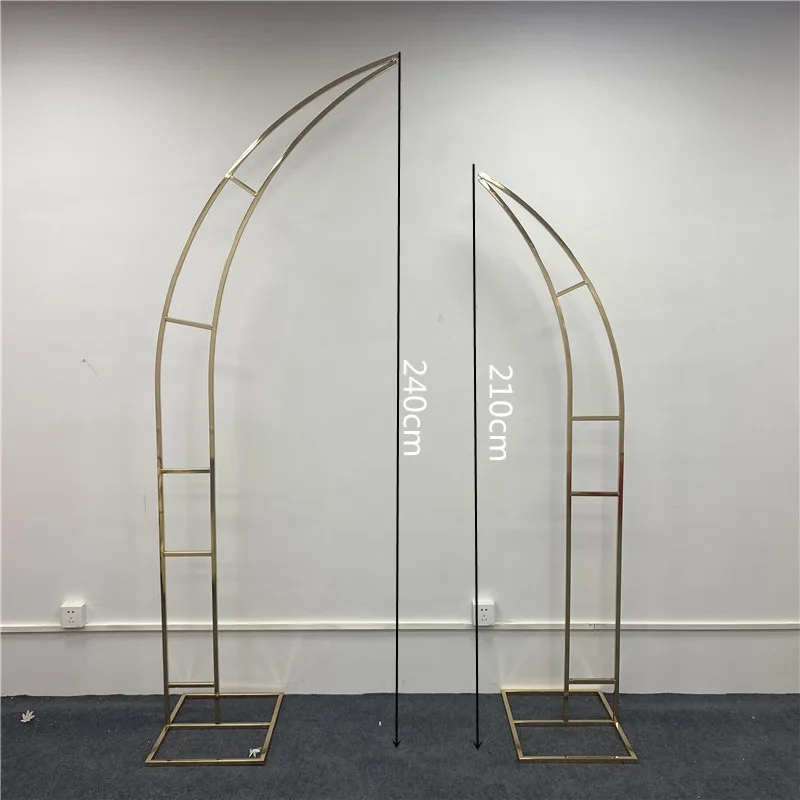 2Pcs Wedding Arch Square Backdrop Balloon Stand Background Shiny Metal Gold Plating Outdoor Artificial Flower Door Shelf Frame