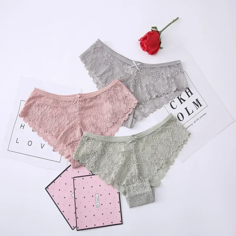 Lace low waist large size cotton bottom ladies briefs hollow sexy breathable comfortable buttocks girly underwear women