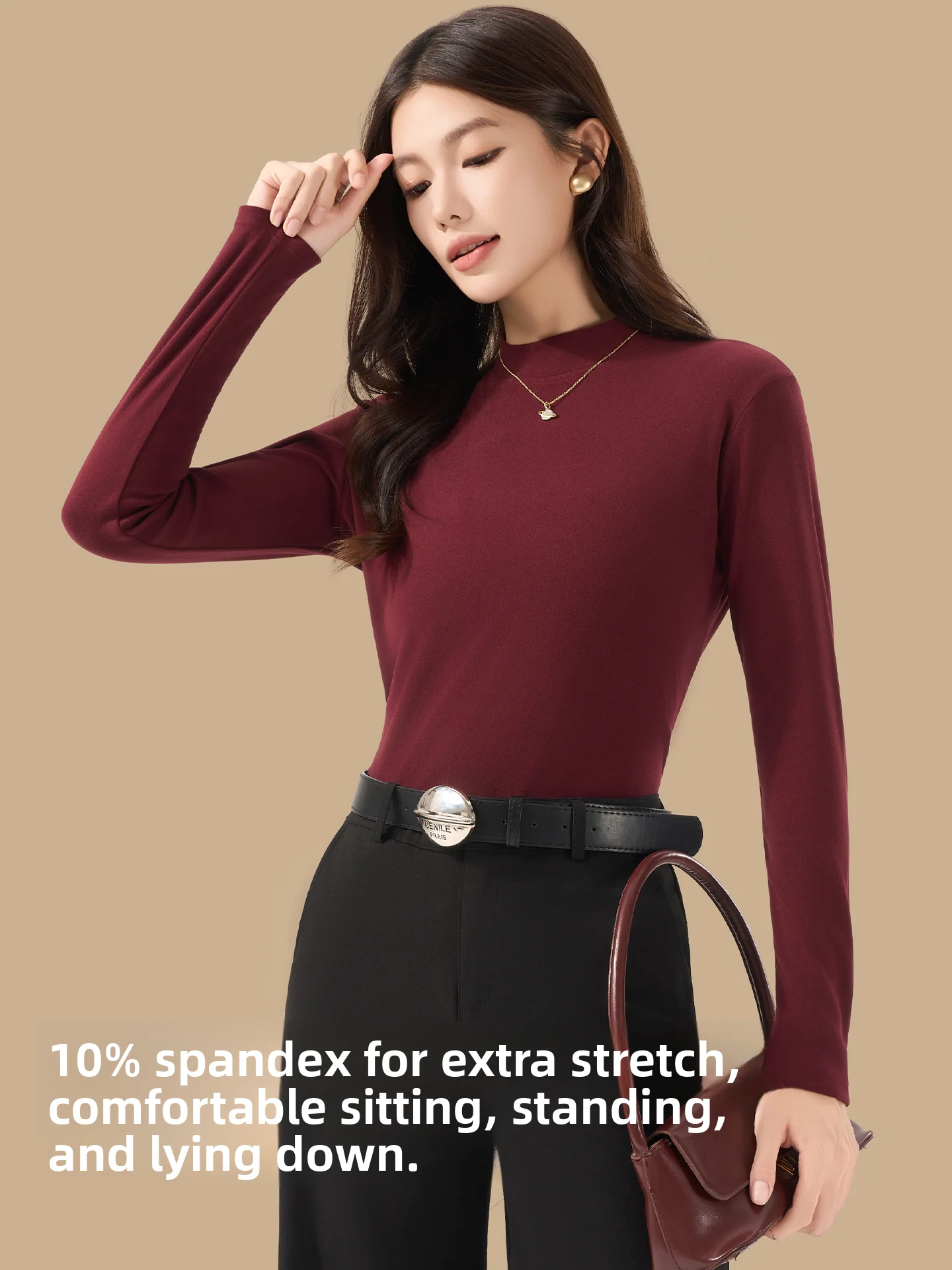 Warmth Fleece Lined Women's Thermal Shirt Half High Collar Close-Fitting Heat-Generating Inner Wear That Can Also Be Worn Ext...