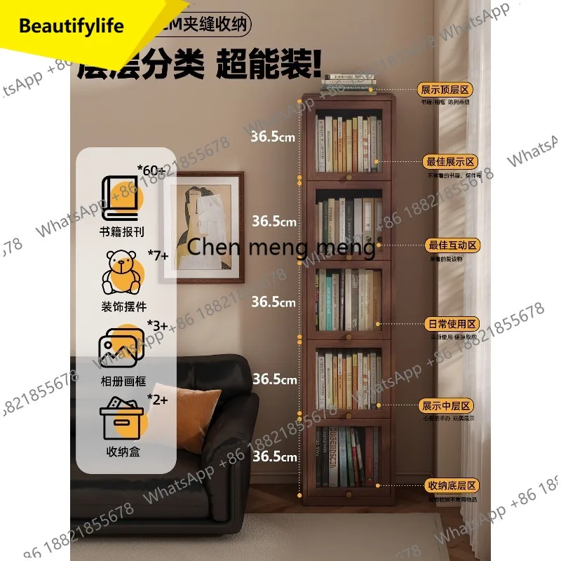 

Книжный шкаф из массива дерева 01A, напольный стеллаж, узкий угловой книжный шкаф для гостиной, встроенный настенный акриловый витринный шкаф.