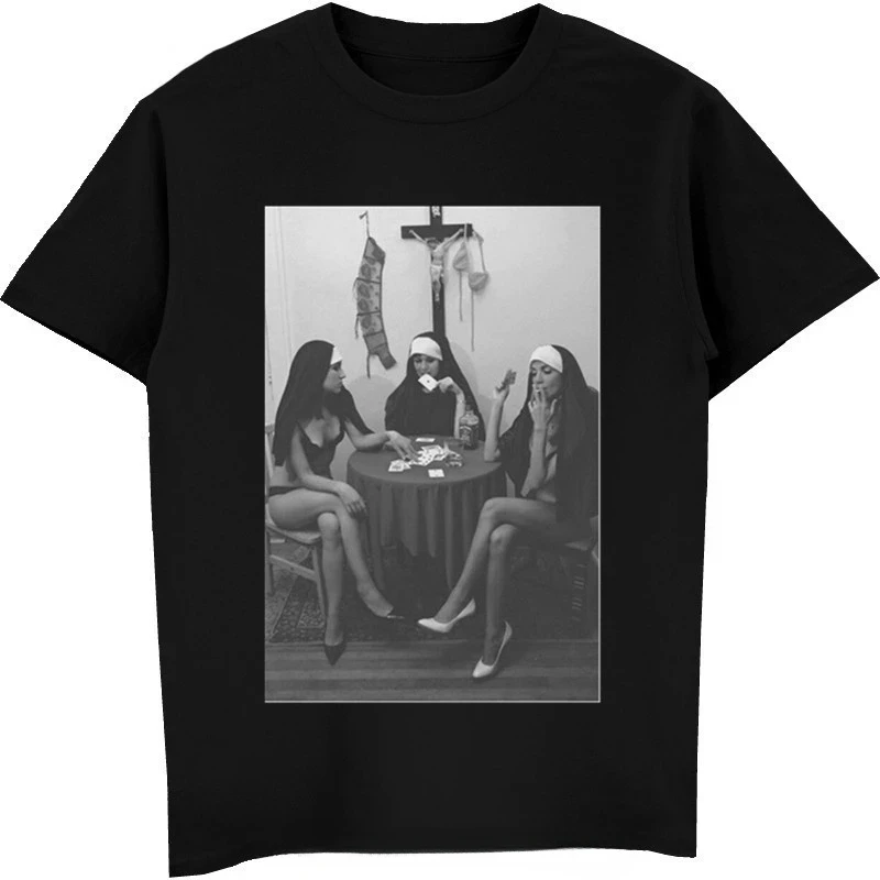 Nuns Naked Playing Card Smoking Funny Women Unisex  Brand New Clothing Men's Fashion Women Clothing O Neck Tops Shirt Y2K