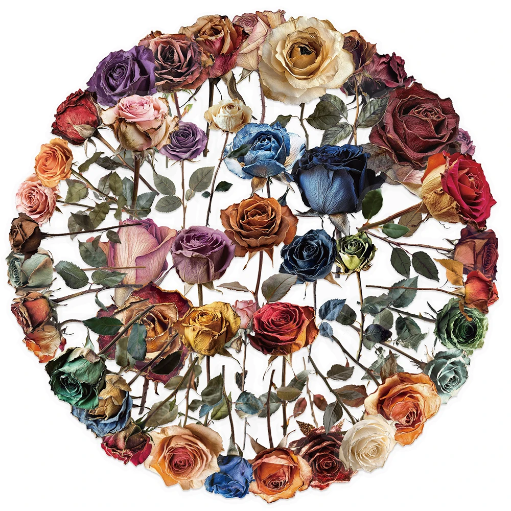

10/30/50pcs Transparent Colorful Dried Rose PET Stickers Waterproof Graffiti DIY Scrapbooking Notebook Guitar Phone Decals Decor