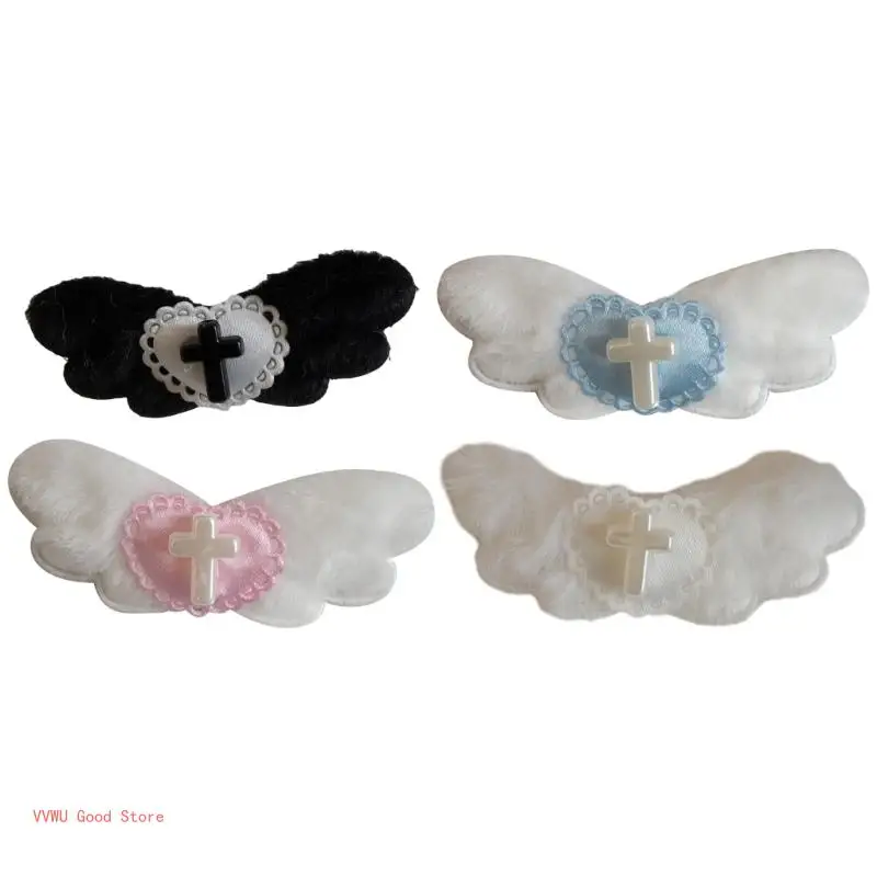 Angel Wing Hair Clip Barrettes Gothc Y2K Heart Hairpins Photography Props