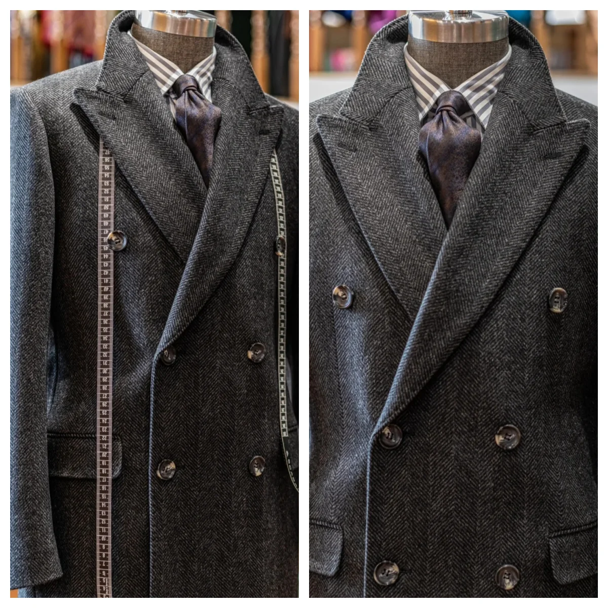 Outono inverno moda chesterfield casaco masculino espinha de peixe tweed duplo breasted meados de comprimento terno quente jaqueta mistura de lã casaco