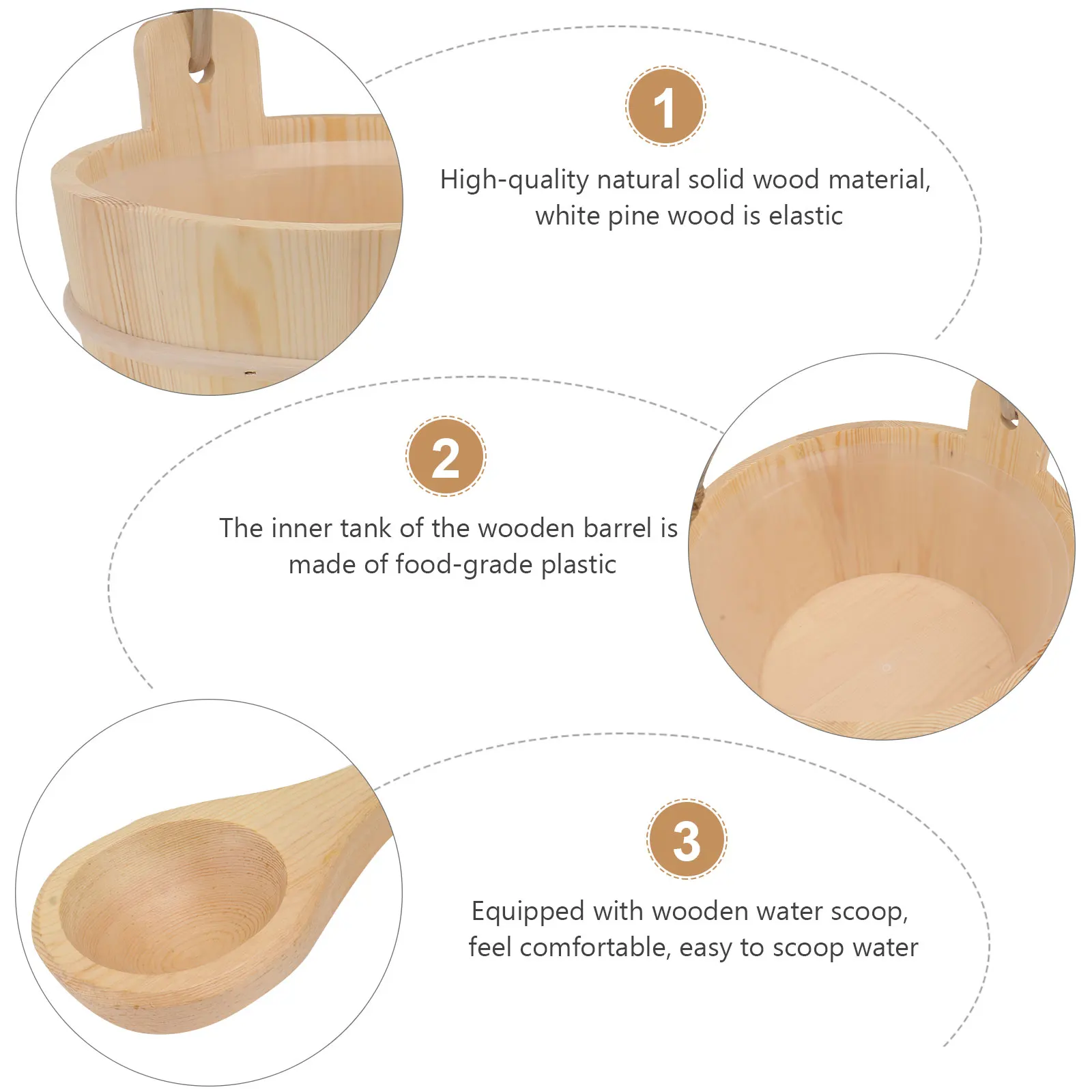

1set 1Set Wooden Sauna Bucket Set Large Capacity Natural Wood Bath Barrel With Ladle Wood Bucket With Liner Classic Practical