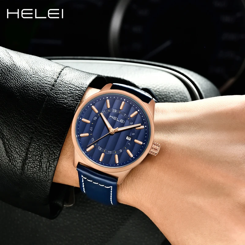 HELEI-Reloj de pulsera de cuarzo para hombre, accesorio de marca de lujo, en forma de barra, correa de cuero exquisita, resistente al agua, luminou