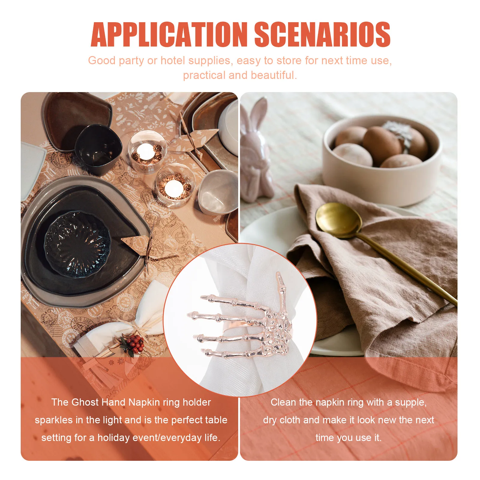 

6Pcs Halloween Ghost Palm Shaped Napkin Buckles Exquisite Chic Dining Table Decorations Creative Stylish Supplies