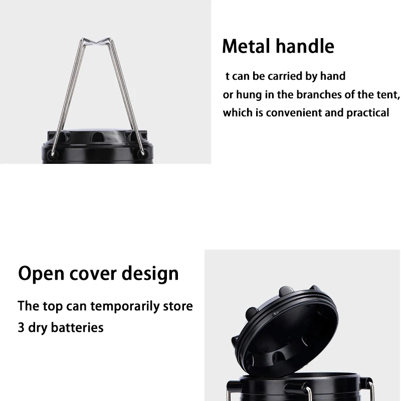 Linterna LED COB 2 en 1 para acampar, linterna portátil, linterna plegable resistente a impactos para senderismo, linterna impermeable para acampar