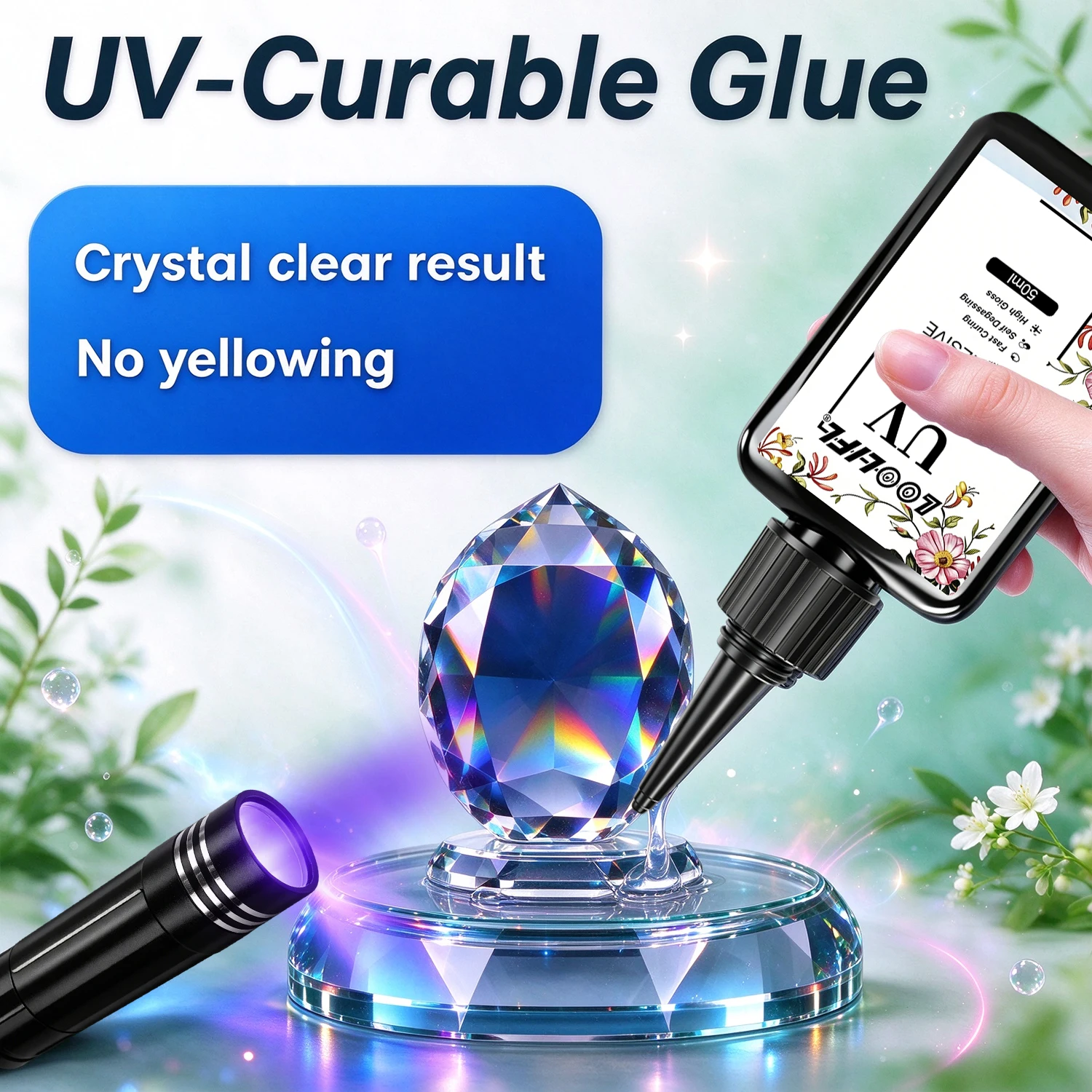 New 50ML UV Curing Adhesive High Hardness UV Resin Glue Fast Dry Crystal Clear For Glass ABS Acrylic DIY Crafts Jewelry Making