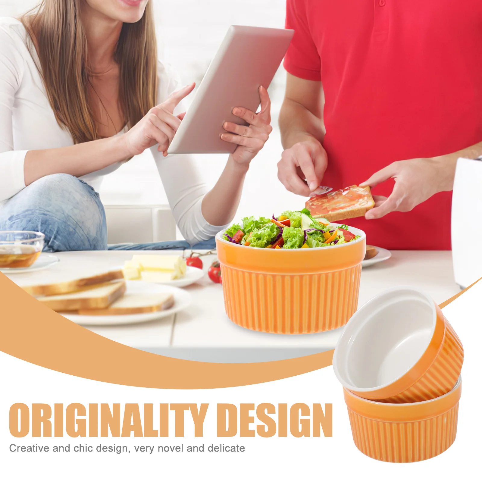 

5Pcs Ceramic Baking Bowls High Temperature Resistance Handleless Wicker Small Home Kitchen Bowls for Soup and Rice