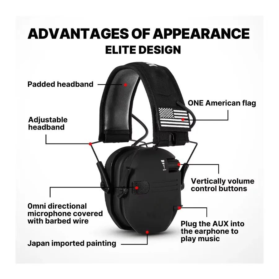 Earmuffs Active Headphones for Shooting Electronic Hearing Protection Ear Protect Noise Reduction Active Hunting Headphone