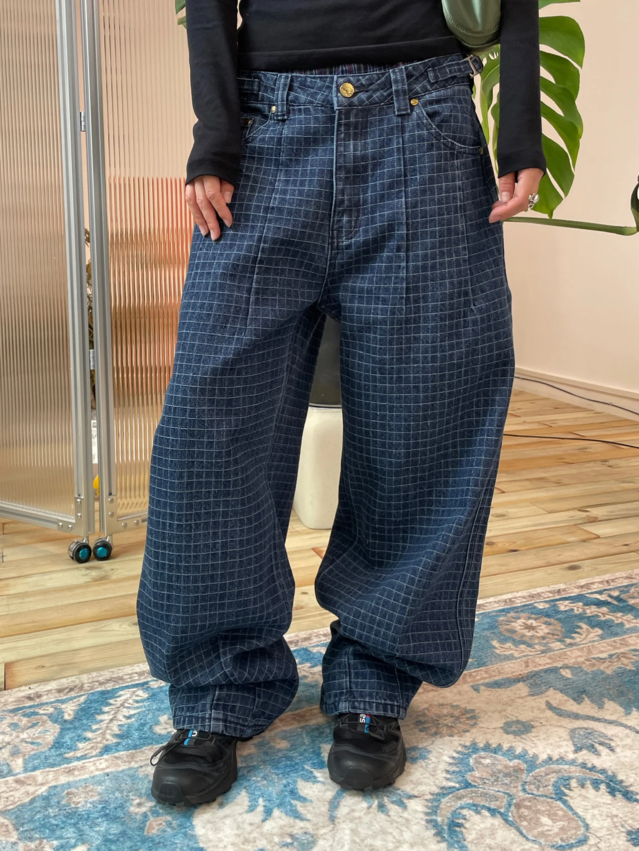 

MMBBT Оригинальные плотные джинсы в клетку для женщин, осенне-зимние, новые, повседневные, свободные, прямого кроя