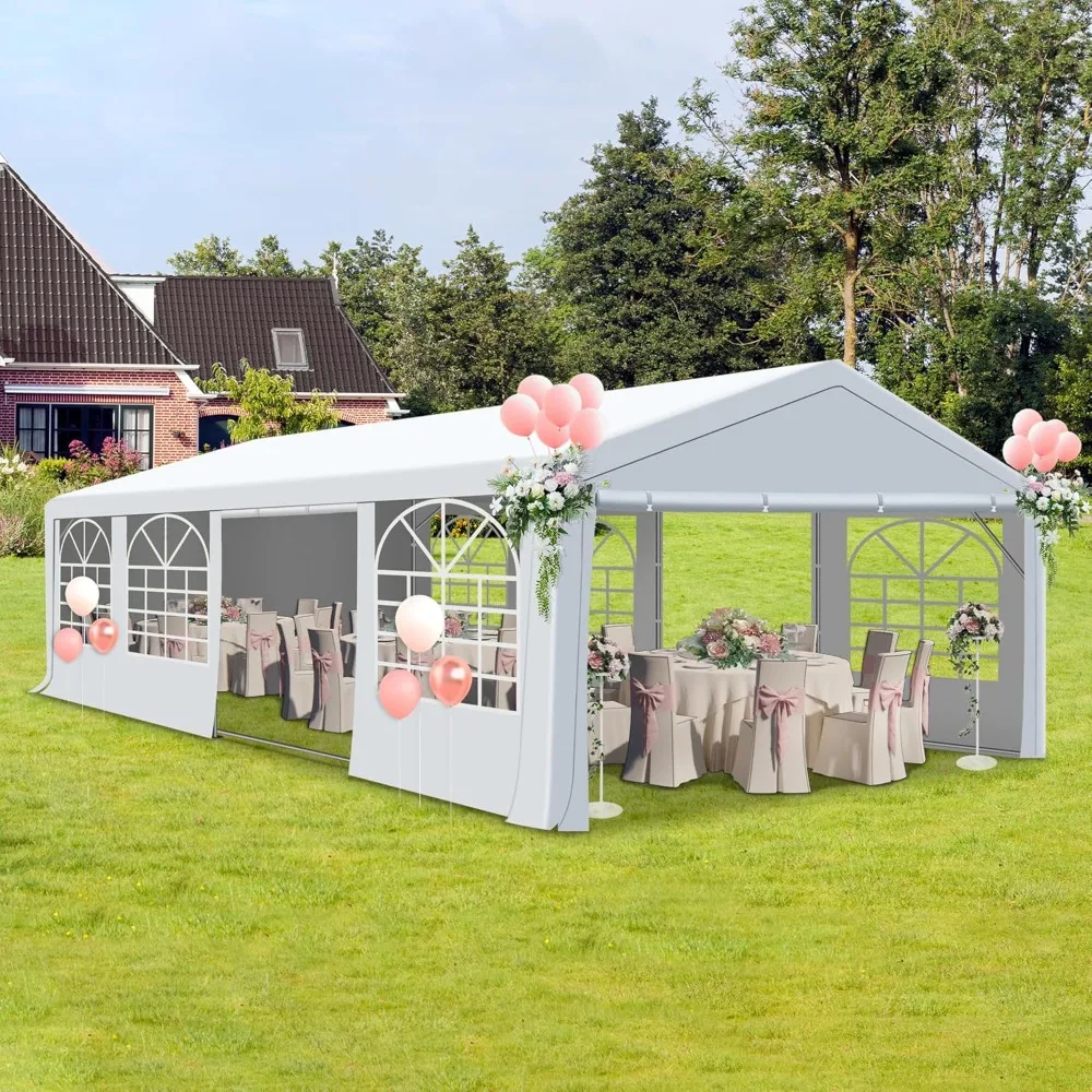 Outdoor Canopy Party Tent, Patio Party Tent with Rollable Sides and 4 Sandbags, Heavy Duty Steel Frame Carport Gazebo Event Tent