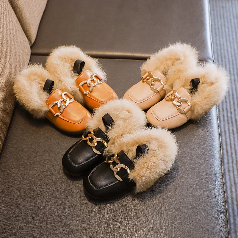 

Winter Kids Fur Shoes Children Velvet Loafers Baby Girls Warm Flats Toddler Boys Casual Shoes Soft Moccasins Sapato Infantil