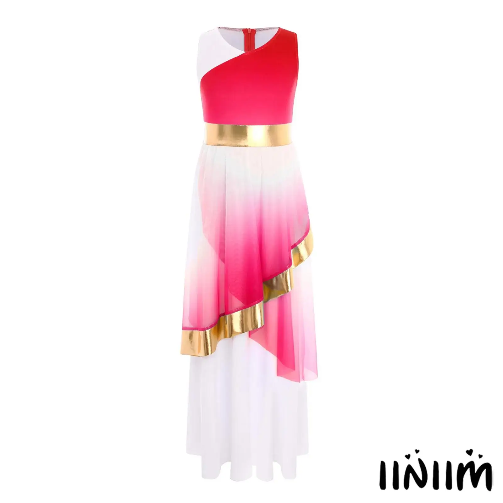 

Kids Girls Worship Praise Lyrical Dance Dress V- Neck Sleeveless Asymmetrical Dresses Contemporary Dance Outfit for Stage Show