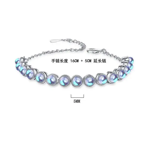 Created Round Blue Opal Stone Bracelets 925 Sterling Silver Chain Bracelets for Women Cubic Zirconia Fine Jewelry