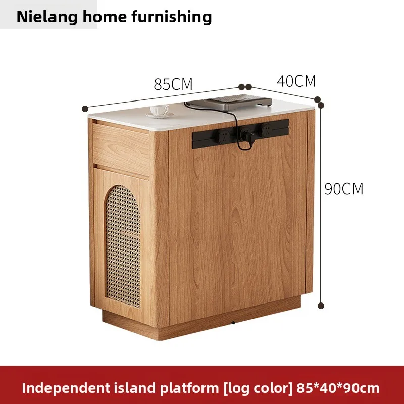 Independent island single cabinet, household small apartment movable narrow island full solid wood rock slab dining table