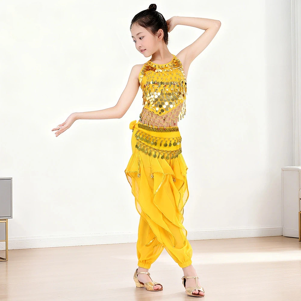 

Kids Girls Indian Dance Costume Belly Dance Outfit Children Kindergarten Stage Performance Competition Dance Dress Set