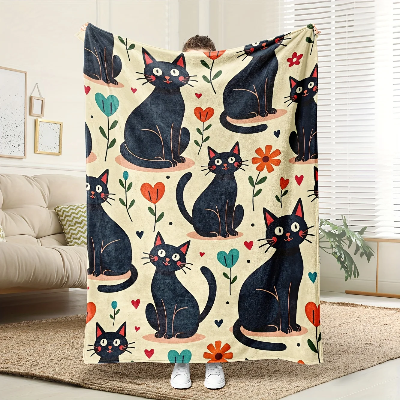 

1pc Black/White Dog (Pomeranian/Shih Tzu) Blanket - Pet Lover Home Decor Gift, Machine Washable