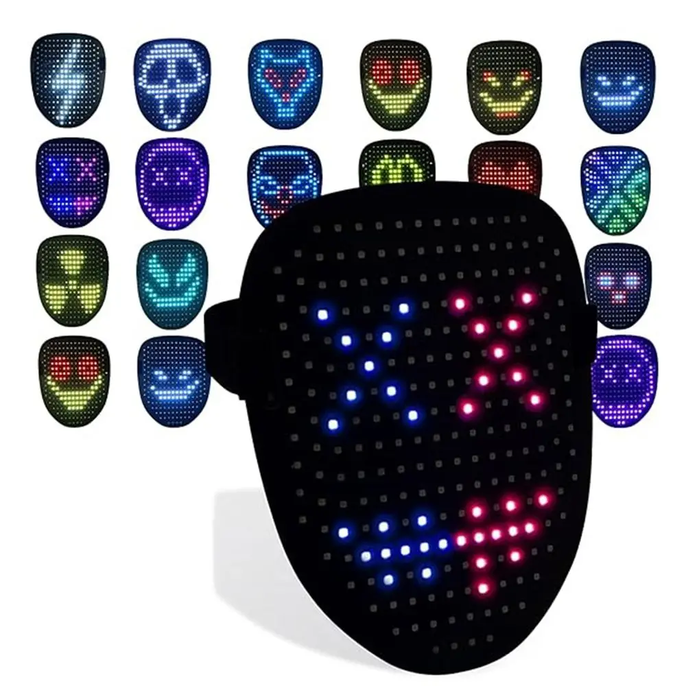 Gesture Induction Halloween LED Mask LED Lighted 50 Display Modes Light Up Mask Atmosphere Props Breathable Sensing Face Masks