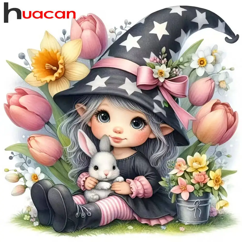 Huacan New Arrivals 2025 Diamond Painting Girl And Flower Di