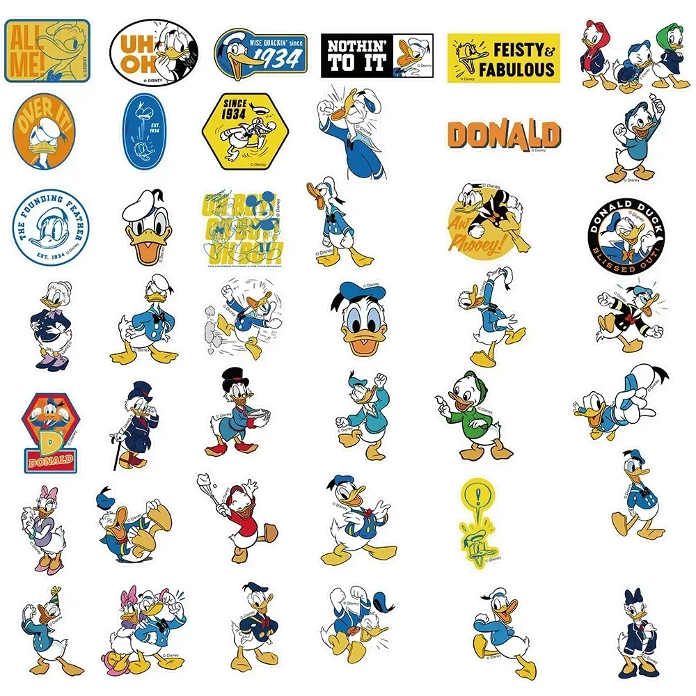 Disney-pegatinas de grafiti de pato Donald para niños y niñas, 50 piezas, para ordenador portátil, teléfono, álbum de recortes, diario, equipaje,