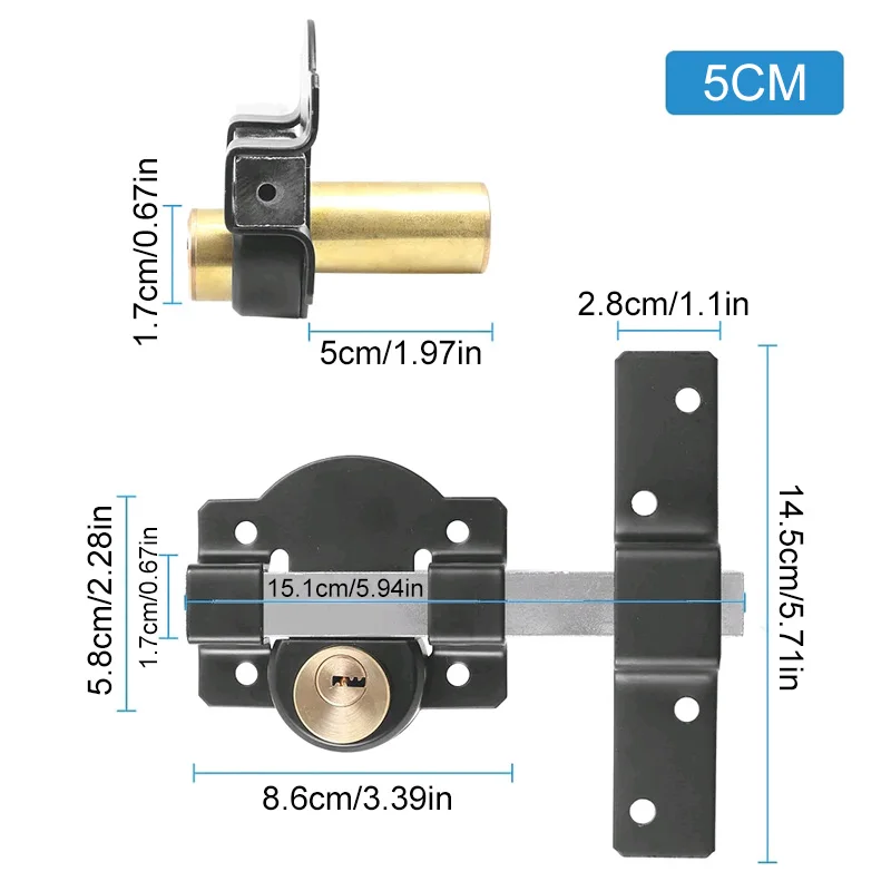 Garden Door Lock, Security Product, Dual Long Lever Bolt, Frame Lock Outdoor Door Lock, 5 Keys, Durable Safe Garden Shed Door