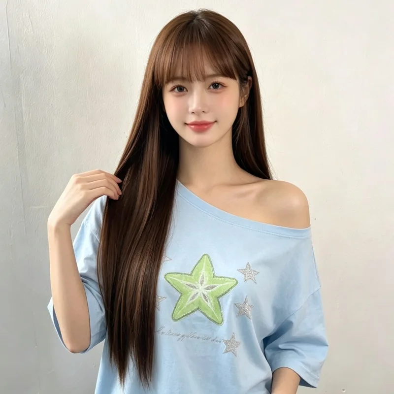 26-Inch Synthetic Wig with Long Straight Hair - Halloween Cosplay Role-Playing Wig - Daily Wig - High-Temperature Silk Wig Set
