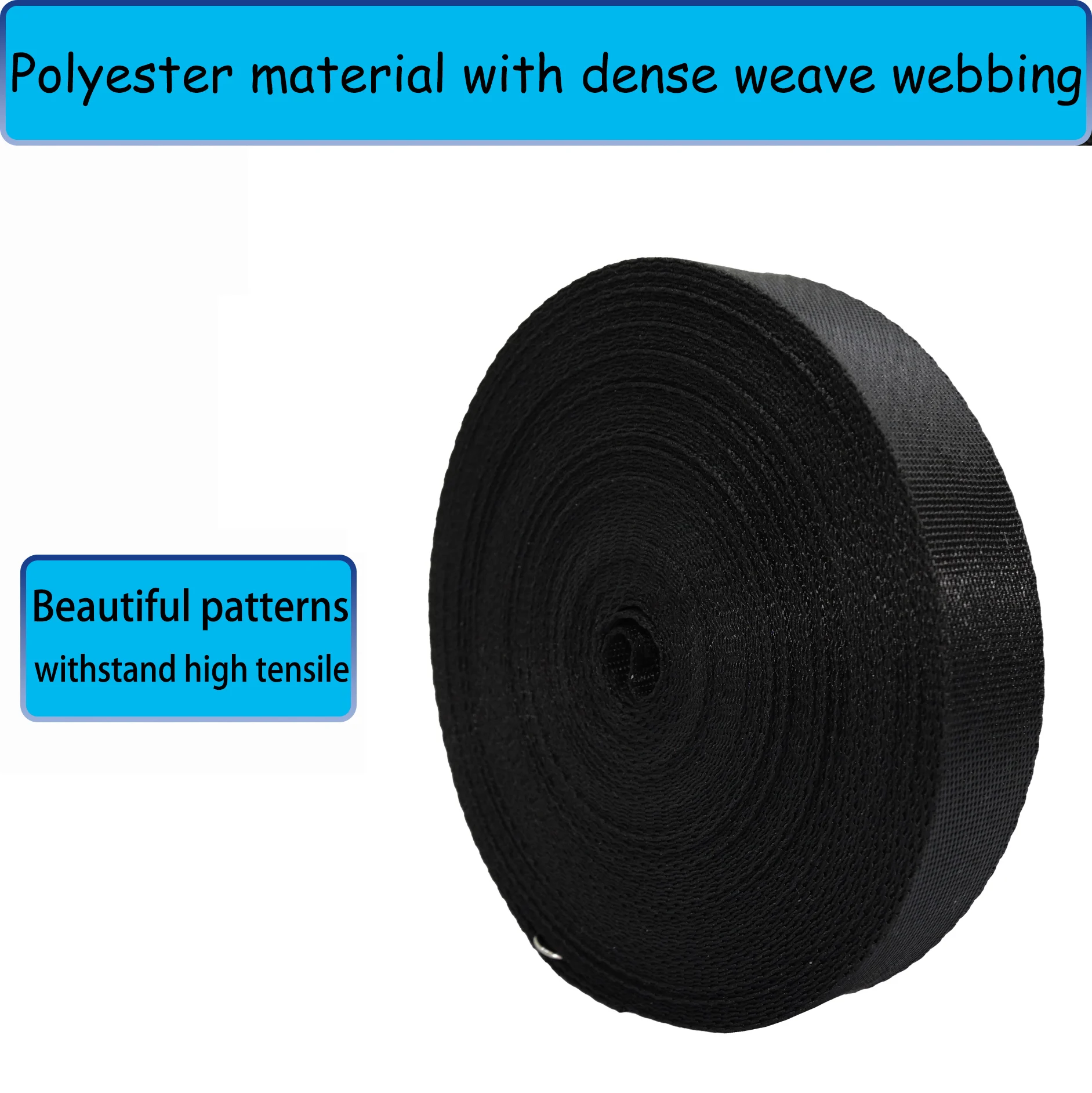 Black Nylon Weave Tape 15m Long 2.5cm Wide Durable Polyester Fabric Straps for Packaging And Shipping