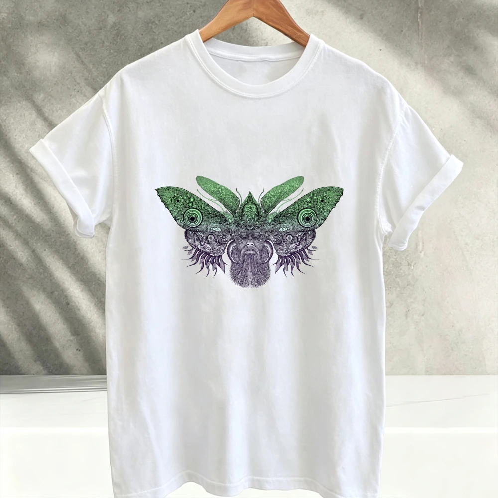 Butterfly Surreal Human Face Moth Graphic Cotton T-Shirt | Dark Mystical Psychedelic Fantasy Insect Art Unisex Tee Oversized Tee