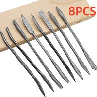 8pcs Double Wood Working Needle File Set Carbon Steel File Wood Carving 190mm Curved For Metal/Glass/Stone, Handware Tools