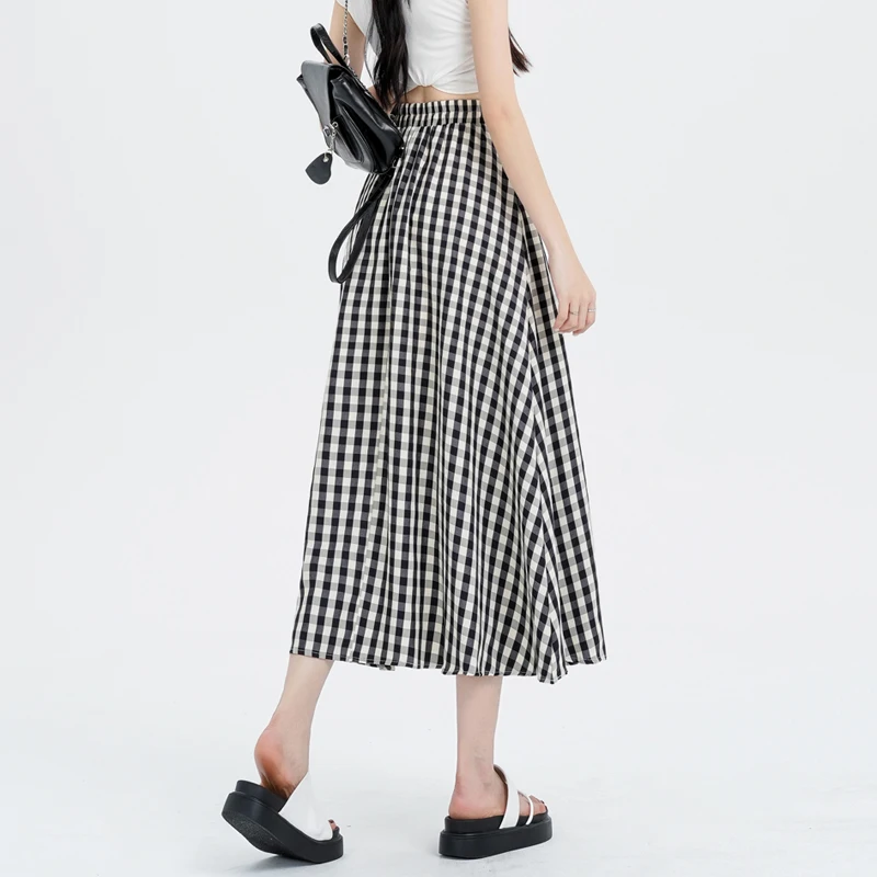 Plaid Traf Mid-length Skirt Faldas Women High Waist A Line Skirt Jupe Extra Longues Femme Streetwear Loose Skirts New