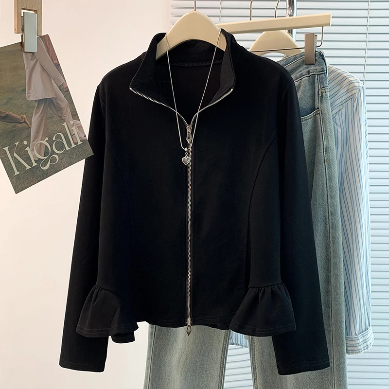 Autunno Nuovo Plus Size Casual Misto Cotone Cerniera Svel Cardigan Aperto Faion Artistico Sle Ci Pendolari Wear da Donna