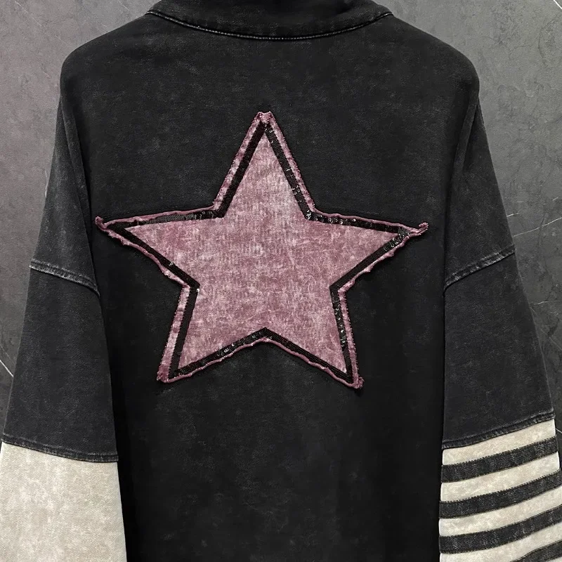 Nieuwe zware industrie creatief chic ontwerp gevoel pentagram lange mouwen sweatshirt dames losse veelzijdige korte top kawaii kleding